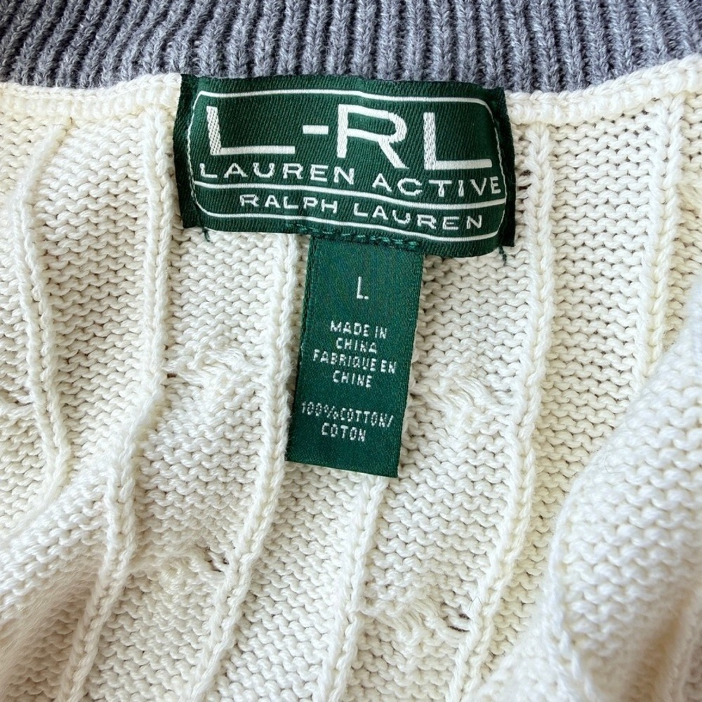 Vtg Ralph Lauren L-RL Lauren Active Cable Knit Zip Sweater Old Money Preppy L - Picture 8 of 13